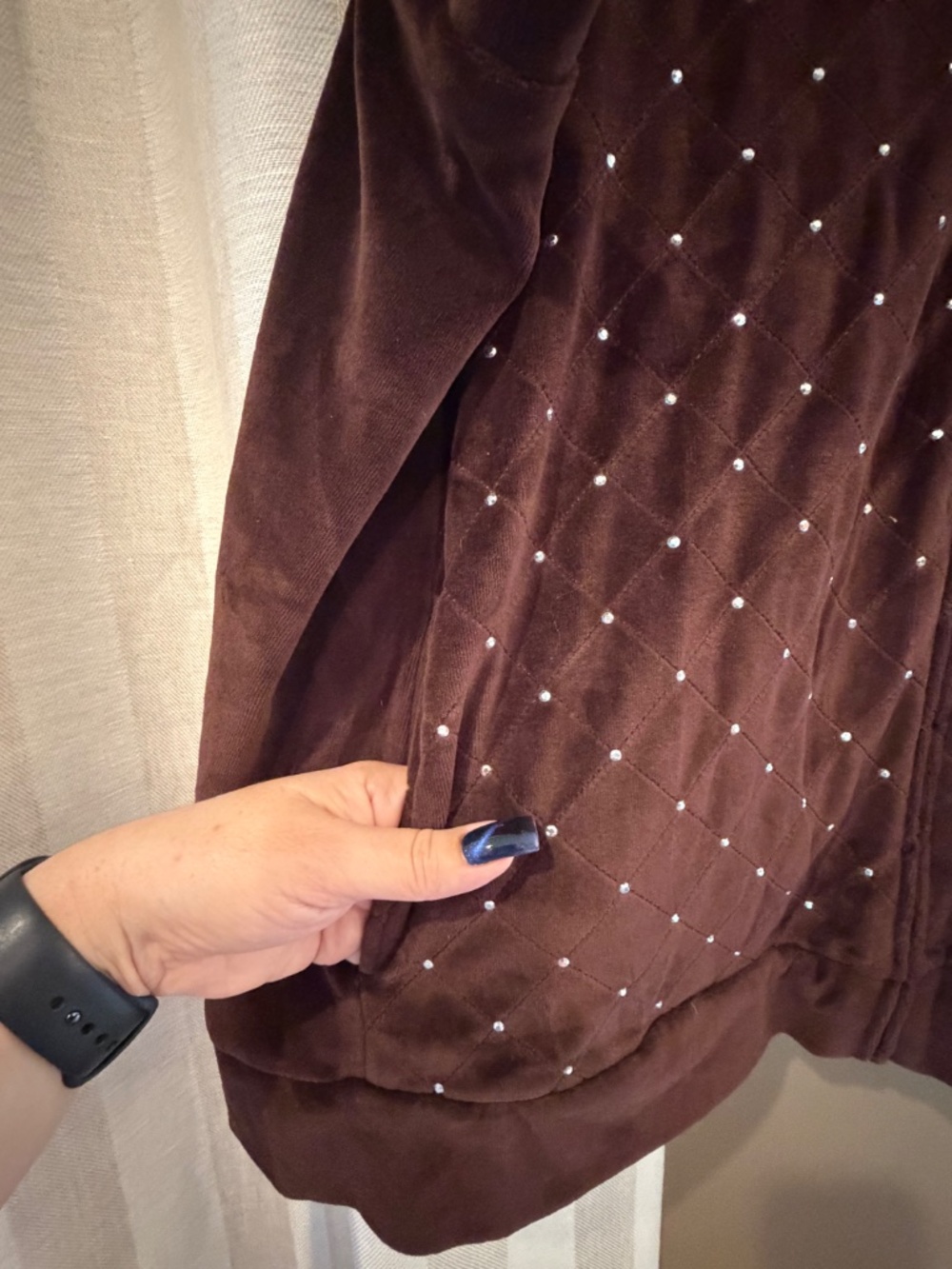 Quacker Factory Brown Velour Quilted Rhinestone Zip Up Vest Sleeveless, Size 3X - Picture 4 of 13